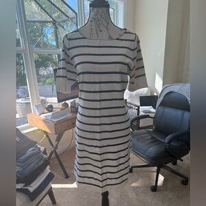 Boston Proper Striped Navy and White light cotton sweater dress
